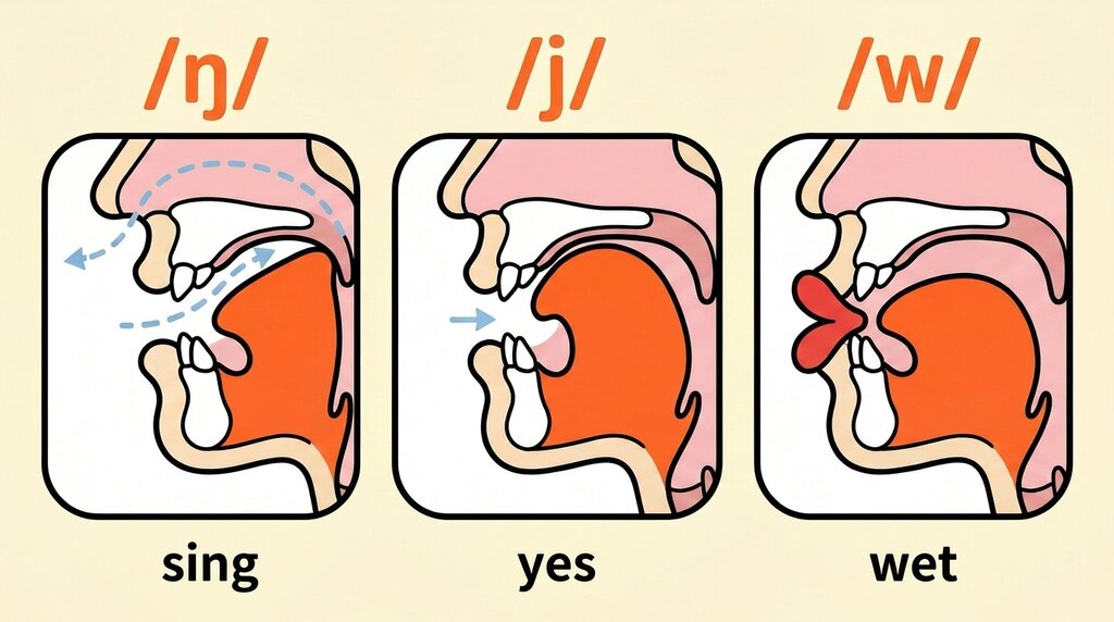 鼻音と半母音3つの断面図