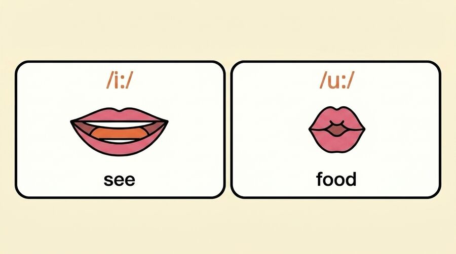 iː see と uː food